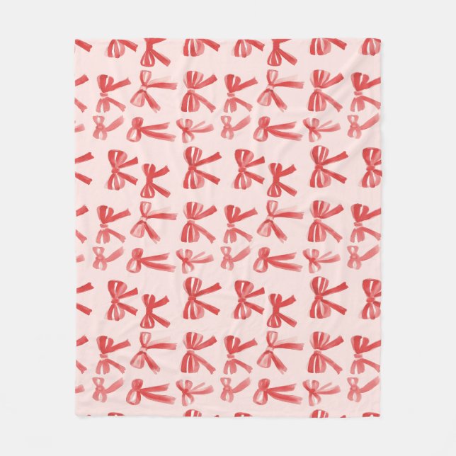 Red and Pink Girly Bows Fleece Blanket (Front)