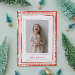 Red and Pink Hand-Drawn Watercolor Frame Photo Holiday Card<br><div class="desc">Playfully hand-drawn frame with watercolor details makes this holiday photo card a joy to open in the mail! Red ticks along the edge and pink watercolor brush strokes peeking through bring joy and fun to the frame around your favourite photo. Art and design by Annie Montgomery Design.</div>