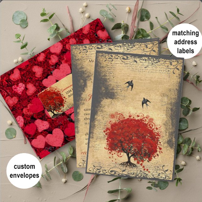 Red and Pink Heart Leaf Tree Wedding  Envelope (Creator Uploaded)