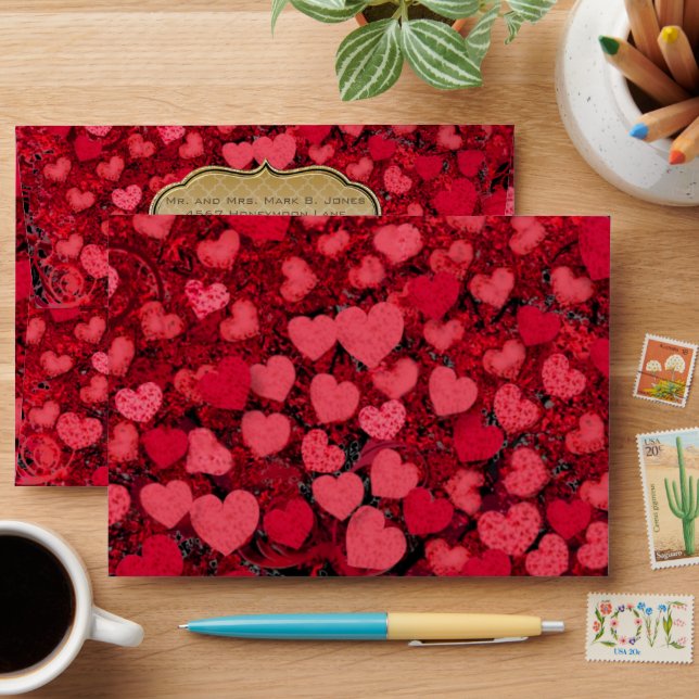 Red and Pink Heart Leaf Tree Wedding  Envelope (Desk)