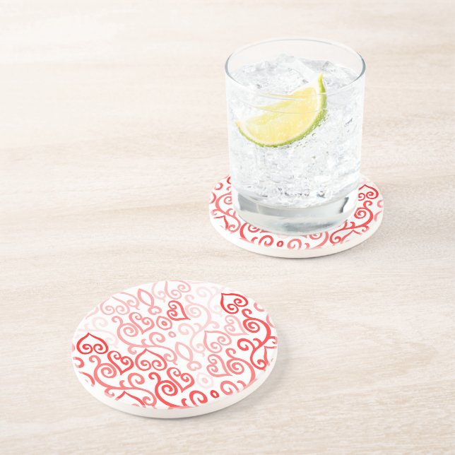 Red and Pink Heart Pattern Coaster (Side)