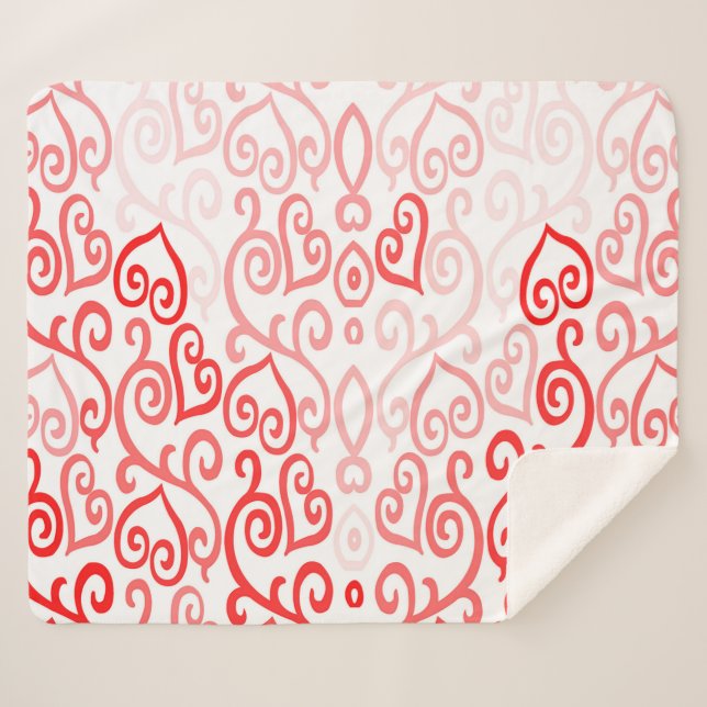 Red and Pink Heart Pattern Sherpa Blanket (Front (Horizontal))