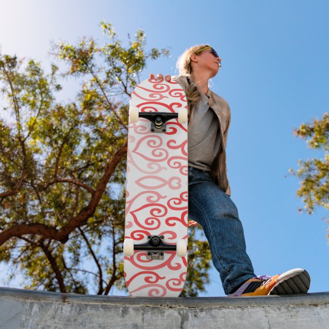 Red and Pink Heart Pattern Skateboard (Outdoor 1)