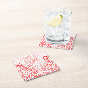 Red and Pink Heart Pattern Square Paper Coaster
