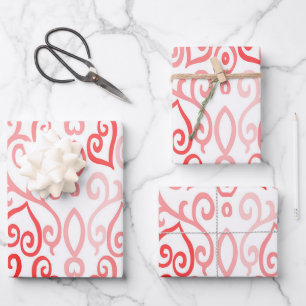 Red and Pink Heart Pattern Wrapping Paper Sheet