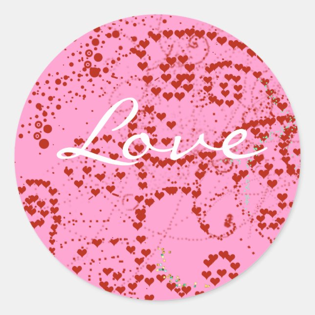 Red and Pink Heart Swirl Classic Round Sticker (Front)