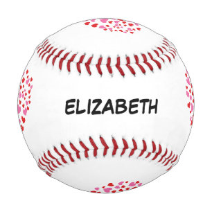 Red And Pink Hearts Add Your Name Baseball