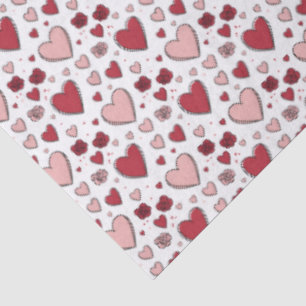 Red and Pink Hearts and Roses Doodle Art Tissue Paper