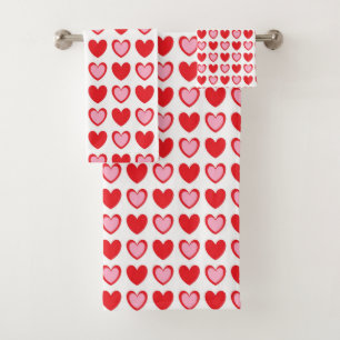 Red and Pink Hearts Bath Towel Set