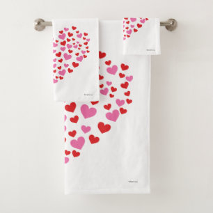 Red And Pink Hearts Bath Towel Set