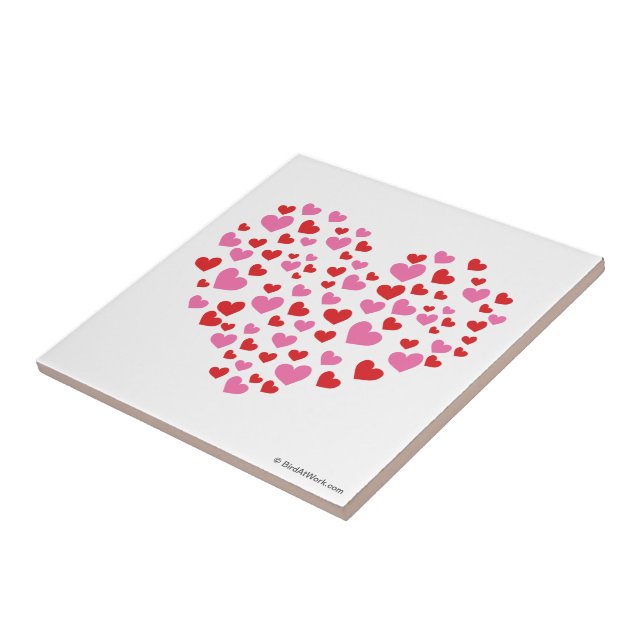 Red And Pink Hearts Ceramic Tile (Side)