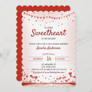 Red and Pink Hearts Little Sweetheart Baby Shower Invitation