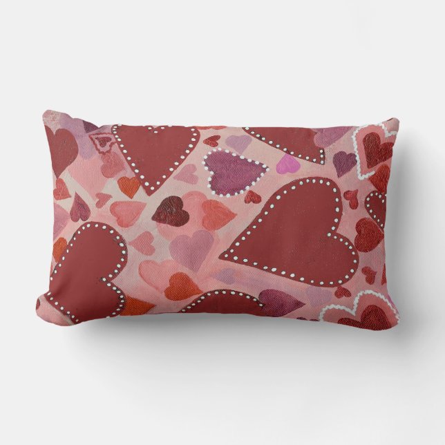 red and pink hearts lumbar cushion (Front)