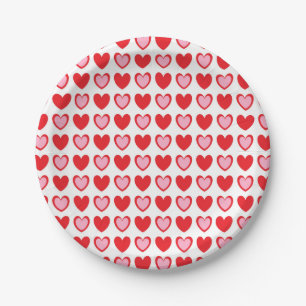Red and Pink Hearts Paper Plate