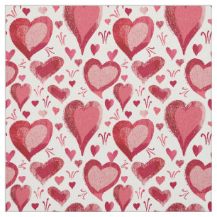 Red and Pink Hearts Pattern Drawing Fabric