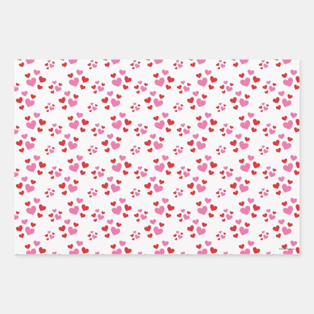 Red And Pink Hearts Pattern Wrapping Paper Sheet (Front)