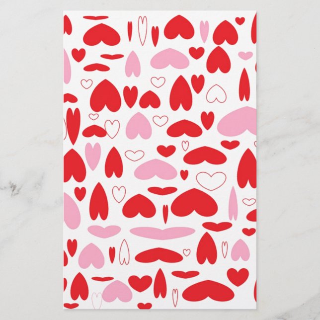 Red And Pink Hearts Stationery (Front)