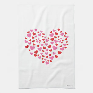 Red And Pink Hearts Tea Towel