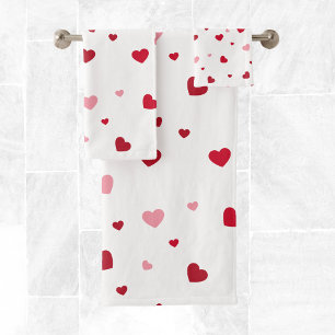 Red and Pink Hearts Valentine's Day Bath Towel Set