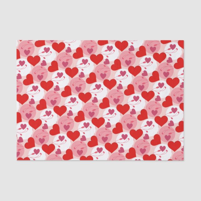 Red and Pink Hearts Valentines Day Pattern Romance Tissue Paper (Front)