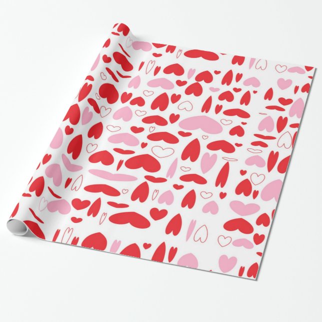 Red And Pink Hearts Wrapping Paper (Unrolled)