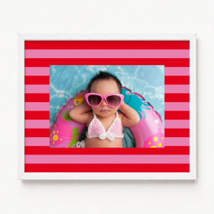 Red and Pink Horzontal Stripes with Your Photo Poster