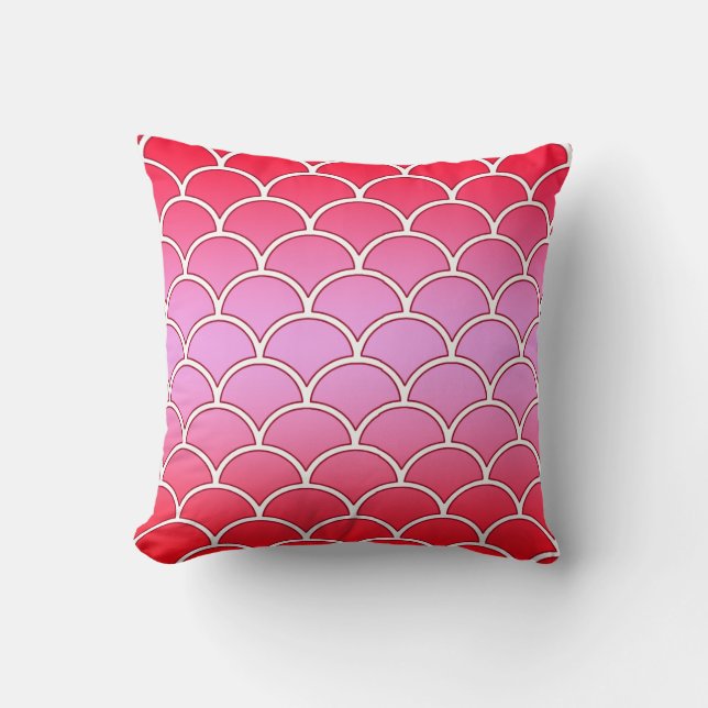 Red and Pink Japanese Wave Pattern Decor Pillow (Front)