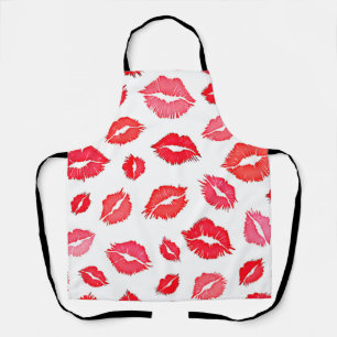 Red and Pink Lip Pattern Art Apron