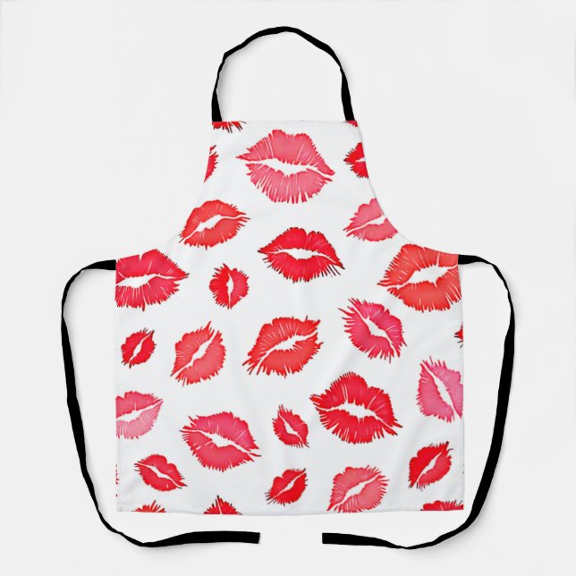 Red and Pink Lip Pattern Art Apron (Front)
