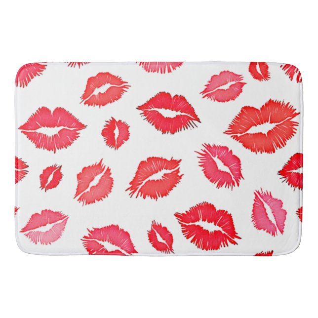 Red and Pink Lip Pattern Art Bath Mat (Front)