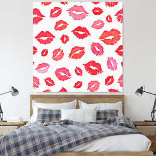 Red and Pink Lip Pattern Art Canvas Print