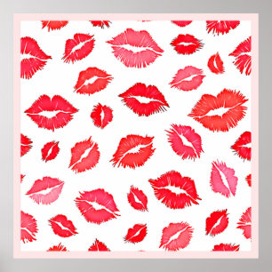 Red and Pink Lip Pattern Art Poster