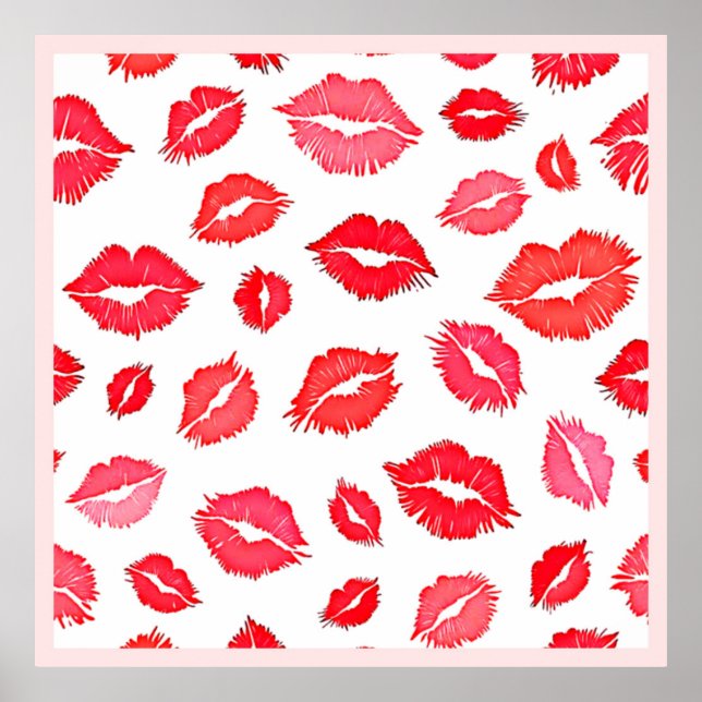 Red and Pink Lip Pattern Art Poster (Front)