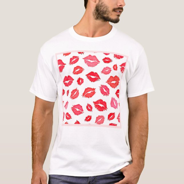Red and Pink Lip Pattern Art T-Shirt (Front)