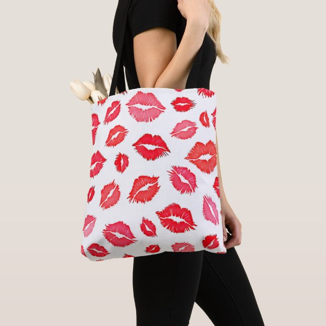 Red and Pink Lip Pattern Art Tote Bag (Close Up)