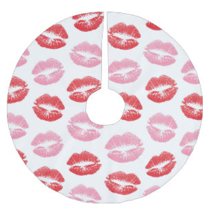 Red and Pink Lips, Pattern Of Lips, Lipstick, Kiss Brushed Polyester Tree Skirt