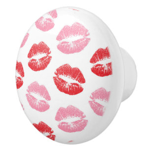 Red and Pink Lips, Pattern Of Lips, Lipstick, Kiss Ceramic Knob