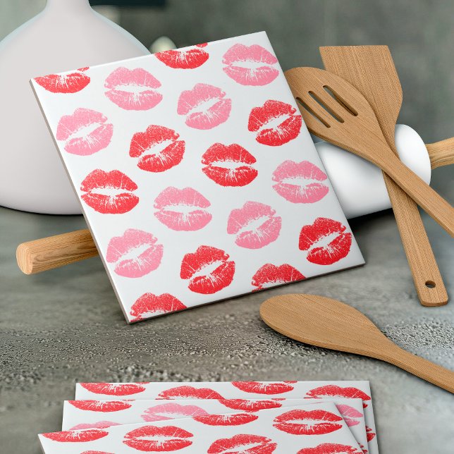 Red and Pink Lips, Pattern Of Lips, Lipstick, Kiss Ceramic Tile (Creator Uploaded)