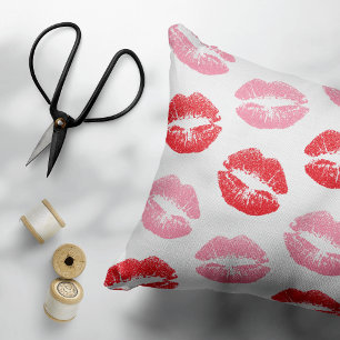 Red and Pink Lips, Pattern Of Lips, Lipstick, Kiss Decorative Cushion