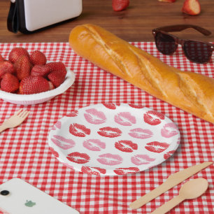 Red and Pink Lips, Pattern Of Lips, Lipstick, Kiss Paper Plate
