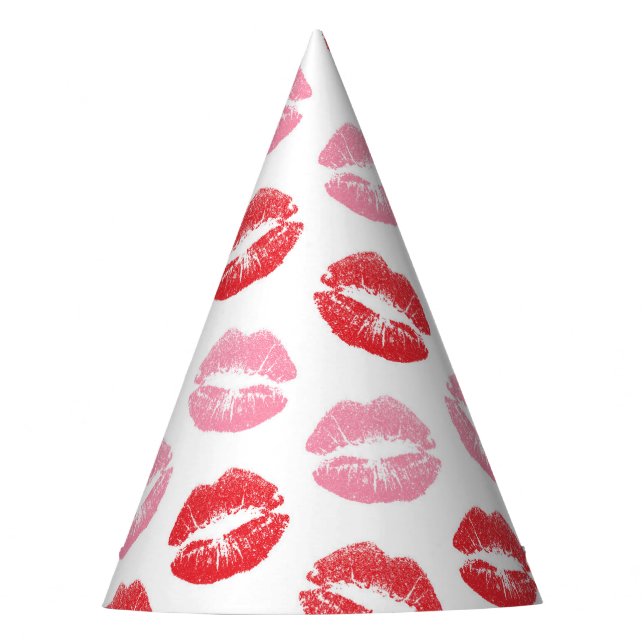 Red and Pink Lips, Pattern Of Lips, Lipstick, Kiss Party Hat (Front)