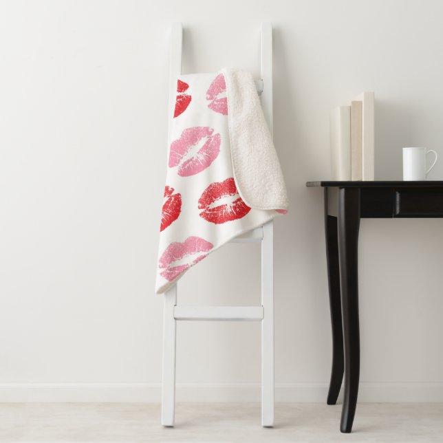 Red and Pink Lips, Pattern Of Lips, Lipstick, Kiss Sherpa Blanket (In Situ)