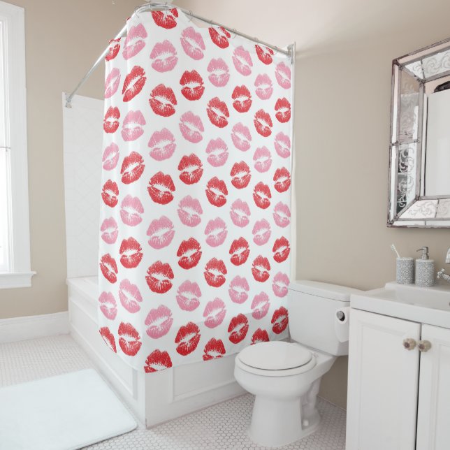 Red and Pink Lips, Pattern Of Lips, Lipstick, Kiss Shower Curtain (In Situ)