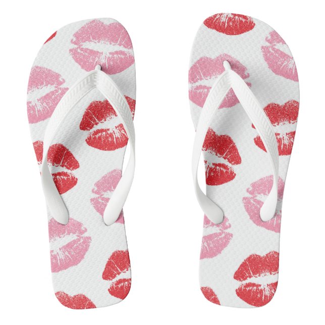 Red and Pink Lips, Pattern Of Lips, Lipstick, Kiss Thongs (Footbed)