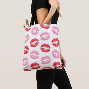 Red and Pink Lips, Pattern Of Lips, Lipstick, Kiss Tote Bag