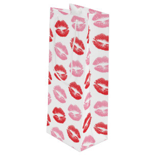 Red and Pink Lips, Pattern Of Lips, Lipstick, Kiss Wine Gift Bag