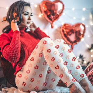 Red and Pink Lipstick Kiss Print Leggings