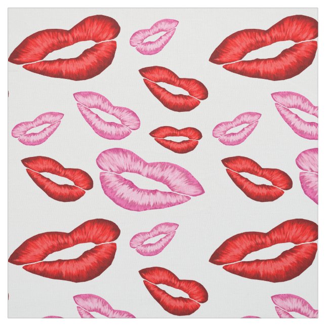 Red and pink lipstick print fabric (Swatch)