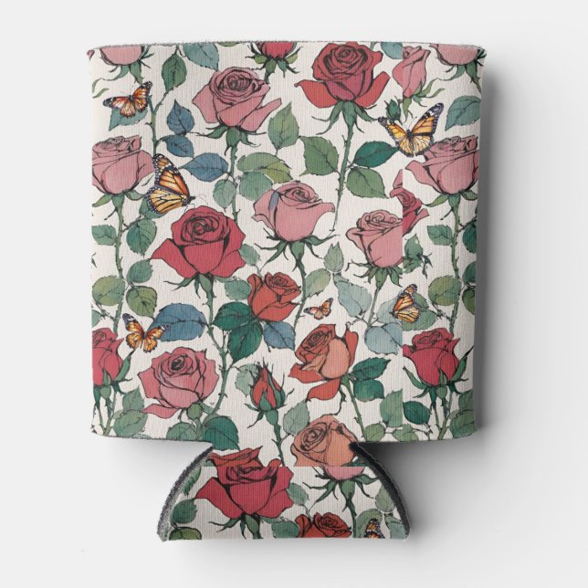 Red and Pink Long Stem Roses with Butterflies Can Cooler (Front)