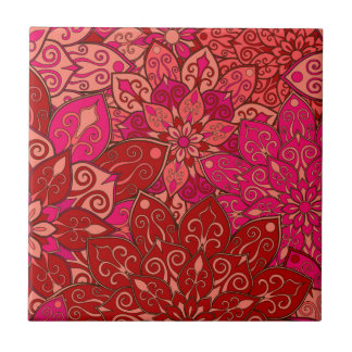 Red and pink mandala pattern ceramic tile